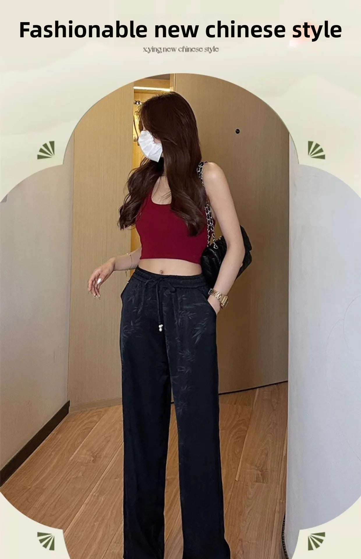 Plus Size Acetate Wide Leg Pants Women's Spring Autumn National Style Print High Waist Slimming Drapey Cool Large Size Women'...