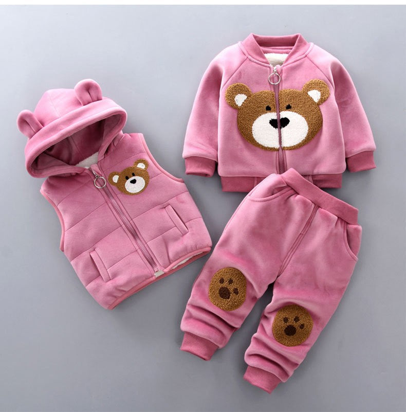 3PCS Winter Autumn Toddler Baby Boys Girls Clothes Baby Sweaters Coat +Pants +Hooded Vest Outfit Set Infant Warm Clothing Suits