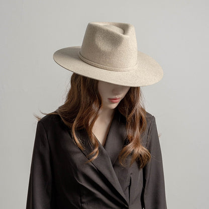 Chapéu Fedora de Feltro 100% Lã Australiana com cinto de feltro e aba larga de design moderno