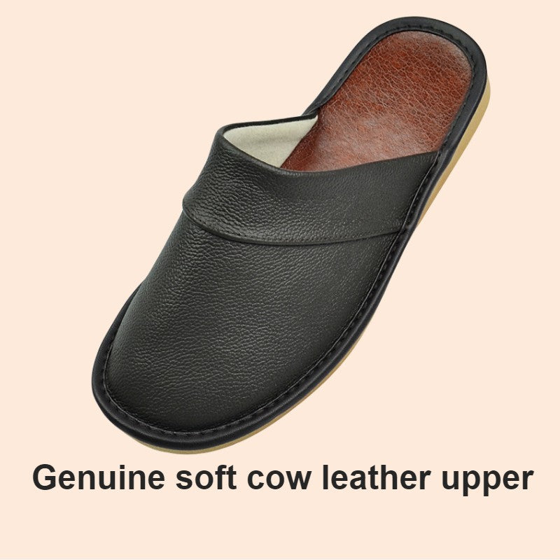 Big sizeGenuine Cow Leather Slippers Homes in indoor slipper Spring Autumn men women elderly non-slip casual single Slides shoes