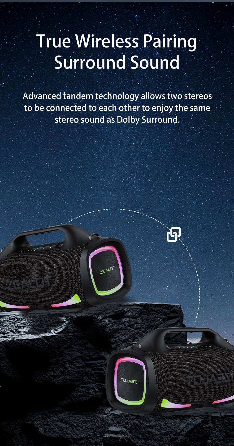 Caixa de Som Sem Fio Zealot S79 100W, Subwoofer Portátil para Exterior, Qualidade de Som Hifi, Pareamento Duplo, Carregamento Rápido, 24000mAh.