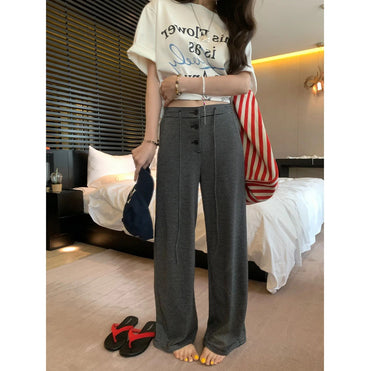 Baishiwang Silk Blend Knitted Pants Women's Summer Loose Casual Drape Long Striped Trousers Versatile Comfortable Long Pants