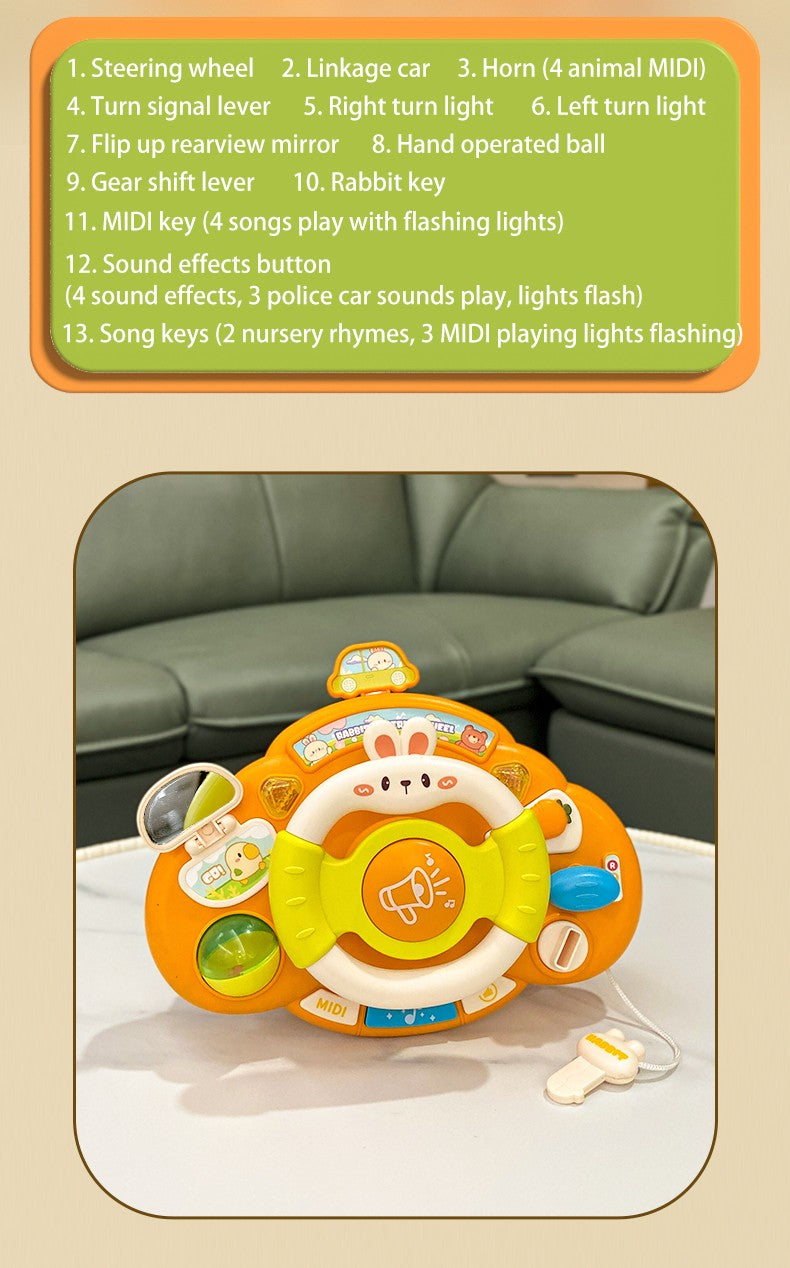 Brinquedo de volante para bebê, educação infantil, brinquedos de direção simulados, luz e música, educativos para bebês, reboque de berço, brinquedos suspensos