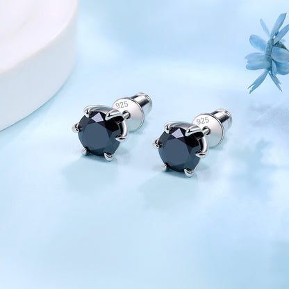 0.5-2ct Black Moissanite Stud Earrings for Women/Men S925 Sterling Silver Diamond Round Cut Black Earrings Wedding Fine Jewelry