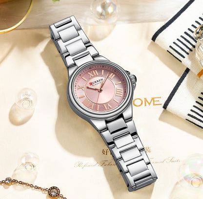 CURREN Romantic Charm Women's Wristwatches Fashion Design Thin Quartz Watch with Luminous Hands Stainless Steel Bracelet