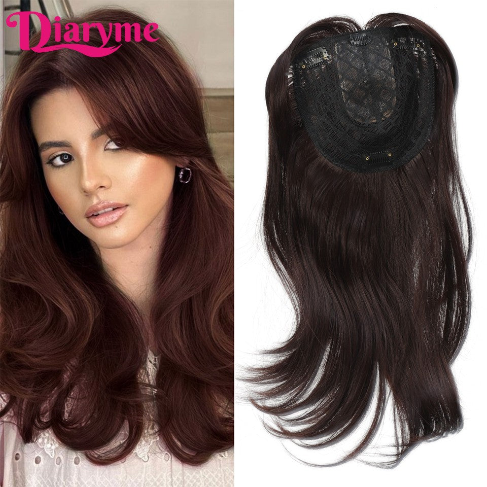 Cabeça Topo Pedaço de Cabelo Falso Sintético Liso Peruca Topper Reedição Bloco Toupee Substituição Peruca Clipe Em Extensões de Cabelo Cabelo Falso
