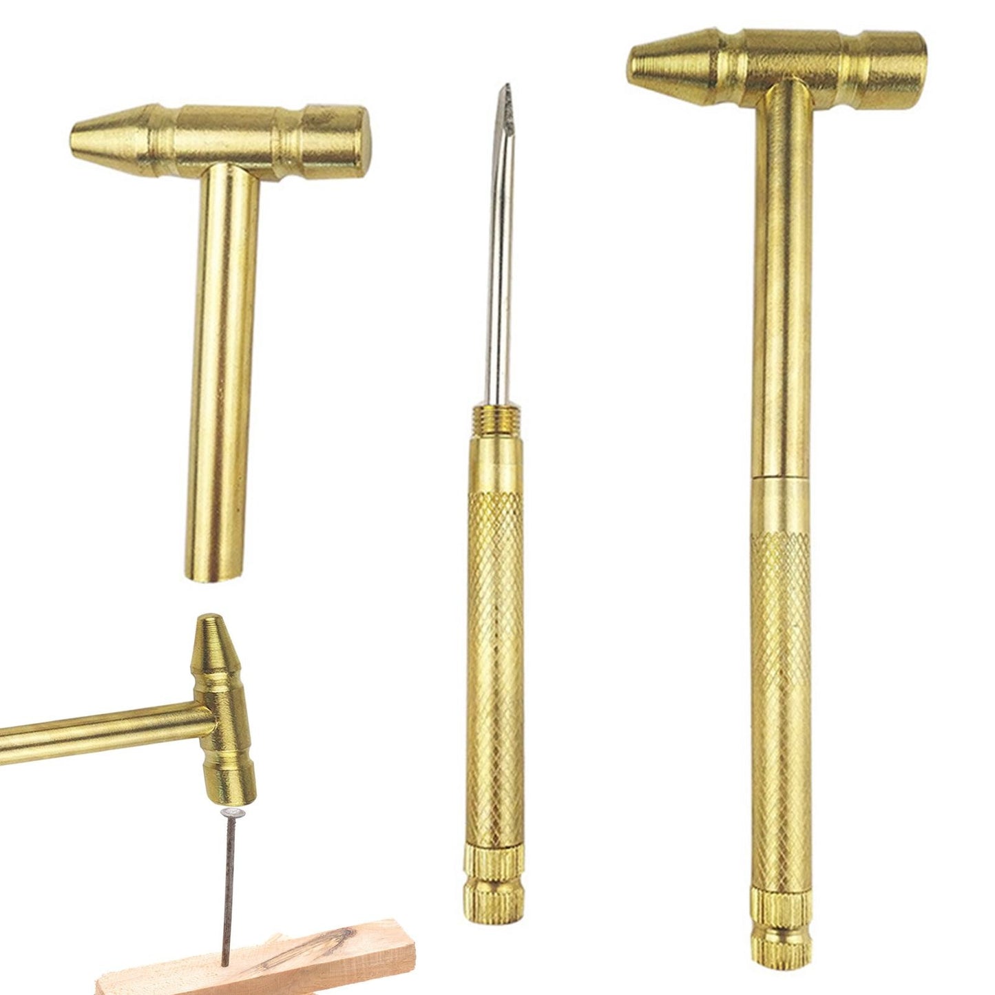 Martelo de Cobre Martelo Dourado Doméstico 6 em 1 Mini Martelo Multifuncional de Latão e Chave de Fenda Ferramentas Manuais Ideais para Relojoeiros Joalheiros