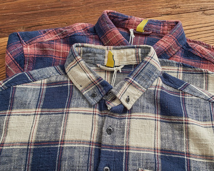 Classic vintage plaid long-sleeved shirt for men autumn and winter British leisure winter heavy cargo shirt for men