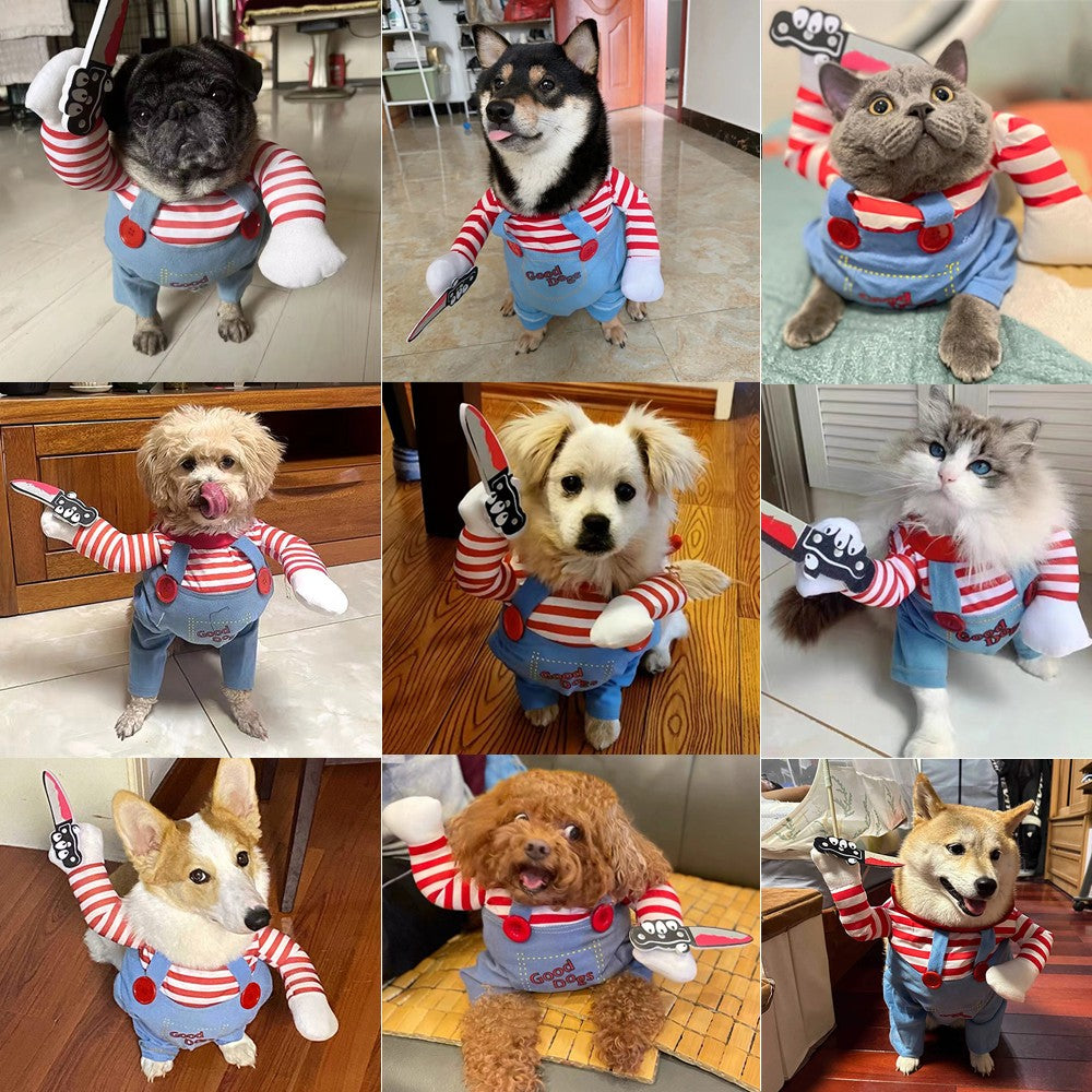 Roupas Engraçadas de Halloween para Cães Pequenos, Médios e Grandes, Fantasia de Cachorro com Faca, Terno de Cosplay para Filhotes, Presente de Festa, Roupa para Animais de Estimação