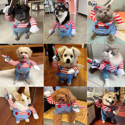 Roupas Engraçadas de Halloween para Cães Pequenos, Médios e Grandes, Fantasia de Cachorro com Faca, Terno de Cosplay para Filhotes, Presente de Festa, Roupa para Animais de Estimação