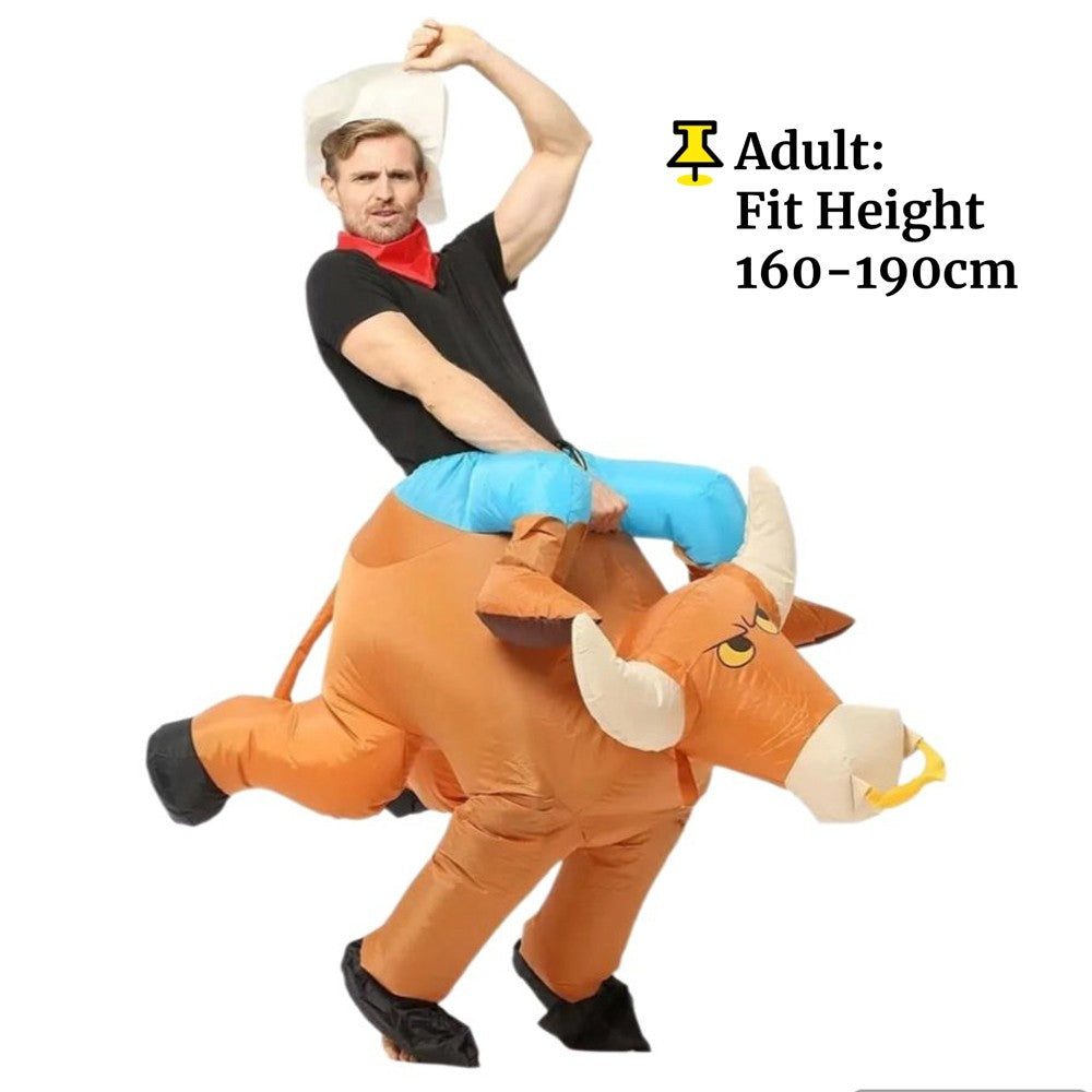 Inflatable Riding Bull Cowboy Costume Adult Funny Blow Up Rodeo Bull Outfit For Halloween Carnival Cosplay Party Dress Up