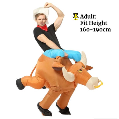 Inflatable Riding Bull Cowboy Costume Adult Funny Blow Up Rodeo Bull Outfit For Halloween Carnival Cosplay Party Dress Up