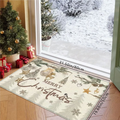 VIKAMA Christmas White Christmas Tree Pattern Rug Bedroom, Living Room, Hallway Entrance Mat Soft Comfortable Rug Home Decor