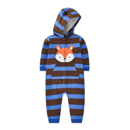 Infant Baby Romper 2024 Spring Autumn Warm Babi Boy Girl Clothes Coral Fleece Hooded Babe Girl Animal Jumpsuit
