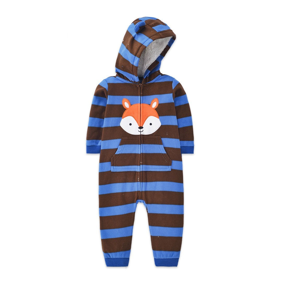 Infant Baby Romper 2024 Spring Autumn Warm Babi Boy Girl Clothes Coral Fleece Hooded Babe Girl Animal Jumpsuit