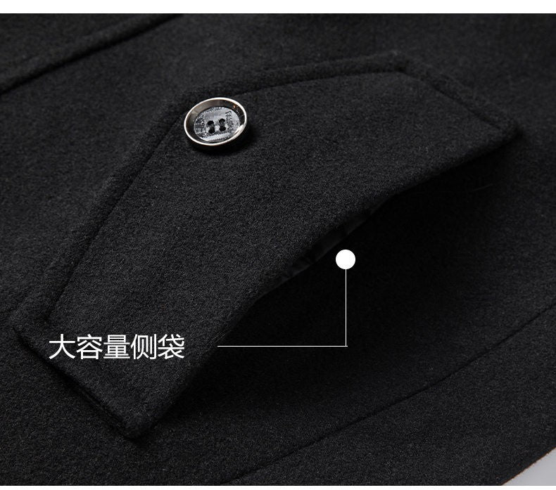 High-quality men's fashionable, stylish, versatile, trendy and casual autumn and winter woolen overcoat with a scarf