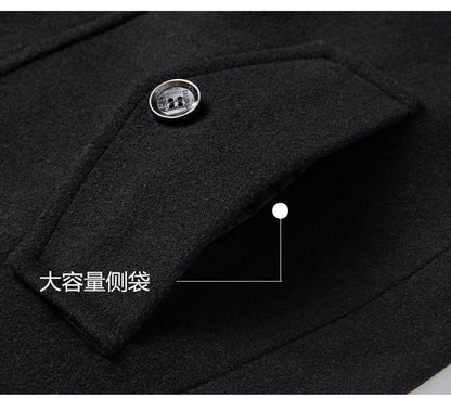 High-quality men's fashionable, stylish, versatile, trendy and casual autumn and winter woolen overcoat with a scarf