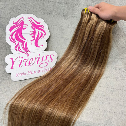 Yiwigs 15A Grade P4/27 Straight Highlight Ombre Colored 100% Raw Virgin Human Hair Bundles Brown Hair Weave Extensions For Women