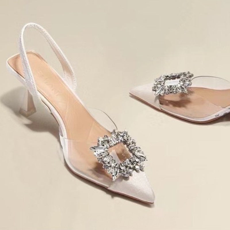 Sapatos Femininos de Salto Alto Primavera e Outono, Novos, Sexy, para Banquete, Confortáveis, Cristal, Transparentes, Cor Sólida, Bico Fino