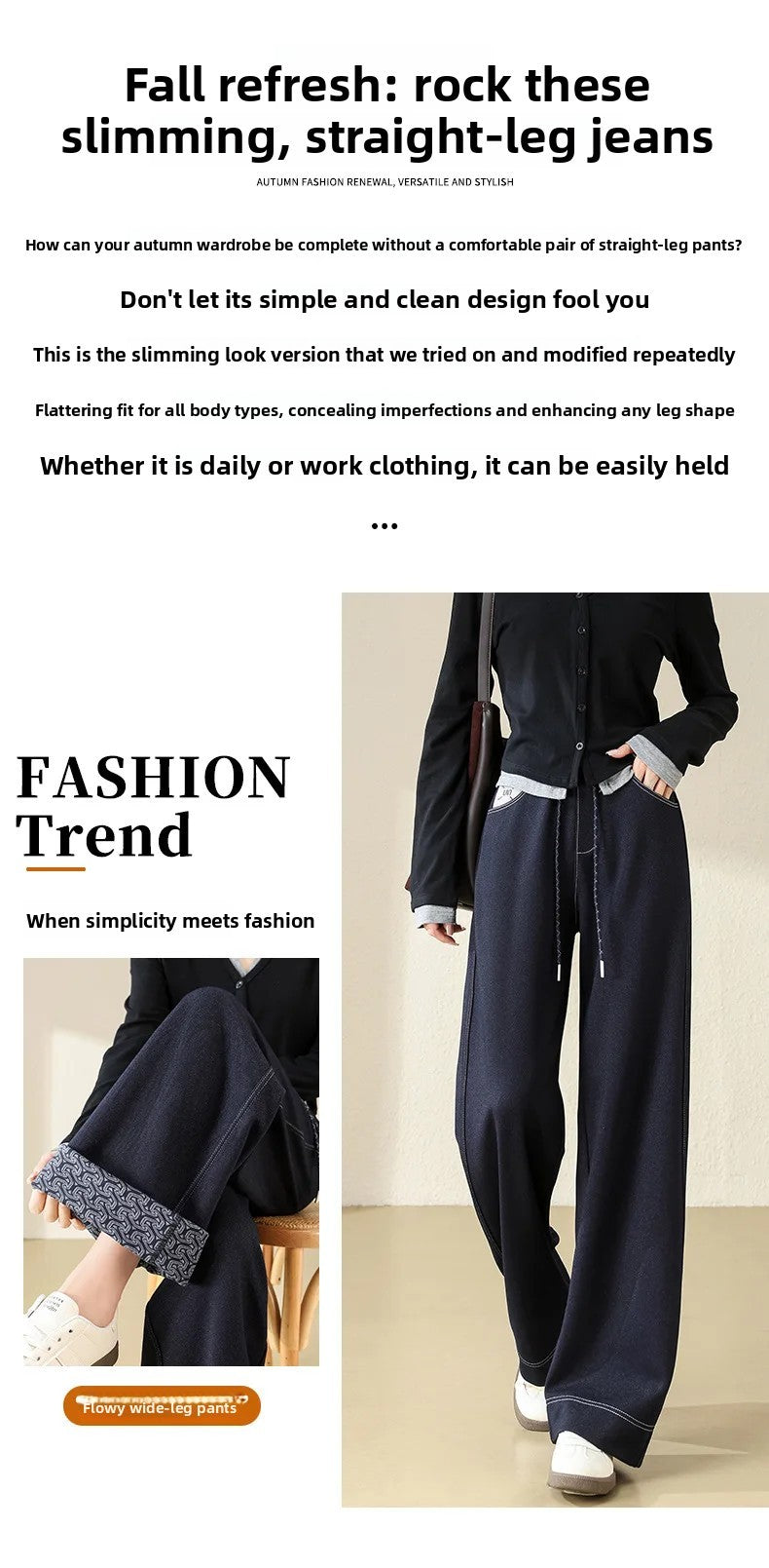 High Waist Straight Leg Jeans Loose Slimming Wide Leg Pants Fashionable Versatile Draping Lengthening Leg Appearances Floor-Leng