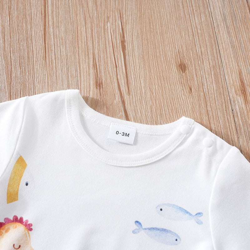 Newborn Clothing Cute Cartoon Marine Animal Print Comfortable And Soft 0-18 Boys And Girls Summer Short Sleeved Baby Jumpsuit