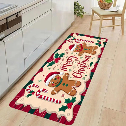 VIKAMA Christmas Gingerbread Man Doormat Comfortable Noise-Reducing Entrance Hallway Mat Bedside Rug for Bedroom Home Decor