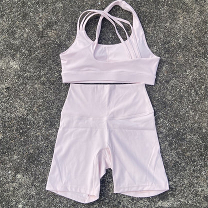 Yoga Fitness Suit Shorts Set Gym Sports Set Women Clothes 2 Piece Sports Bra Top High Waist Short Legging Running Tracksuit