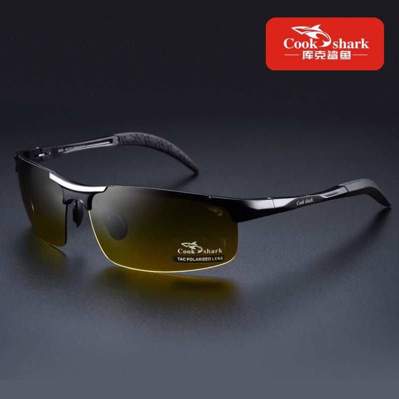 Óculos de sol Cook Shark, novos, de alumínio e magnésio, masculinos, HD polarizados, para dirigir, lentes coloridas, moda.