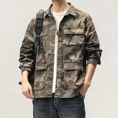 New Men Spring Long Sleeve Camouflage Cargo Casual Lapel Blouses Men High-Quality Design Outdoors Brand Clothing Shirt Male Coat