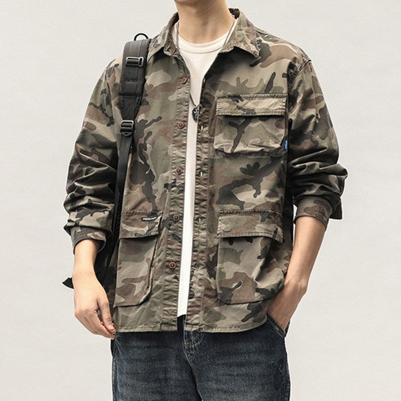 New Men Spring Long Sleeve Camouflage Cargo Casual Lapel Blouses Men High-Quality Design Outdoors Brand Clothing Shirt Male Coat