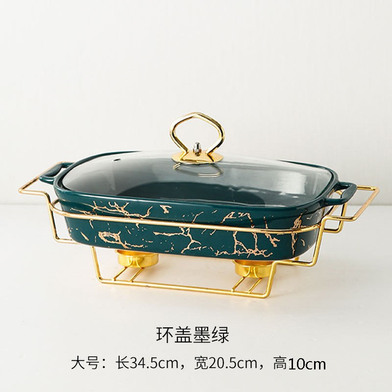 Caçarola retangular de cerâmica em forma de ânfora, para mesa de casa, com suporte criativo para aquecimento leve de sopa e vela.