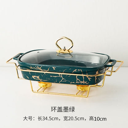 Caçarola retangular de cerâmica em forma de ânfora, para mesa de casa, com suporte criativo para aquecimento leve de sopa e vela.