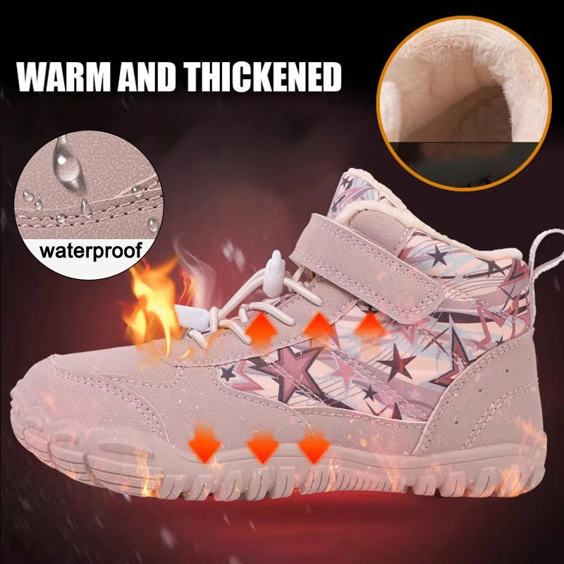 Waterproof Kids Barefoot Snow Boots 2025 New Wide Toe Winter Warm Fur Lined Shoes for Boys Girls Cold Weather Outdoor Sneakers
