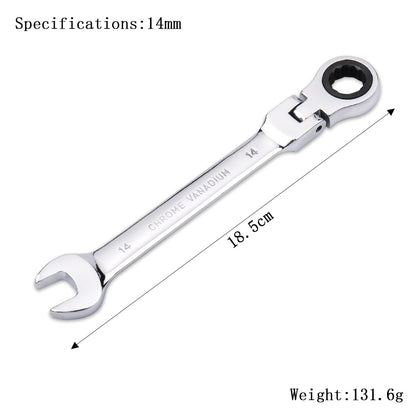 Chave de Boca Catraca Combinada Métrica com Cabeça Flexível Catraca Chave Métrica Padrão 11-15mm Ferramentas Resistentes de Aço Cromo Vanádio