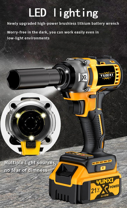 Nova chave elétrica de lítio sem escovas, chave de impacto sem fio, chave de impacto recarregável, equipada com soquete, perfeita para