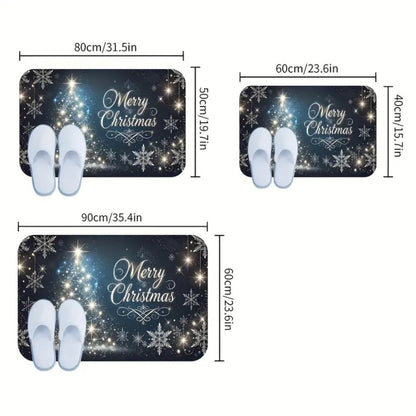 Merry Christmas Blue Star Snowflake Welcome Mat Bathroom Living Room Bedroom Kitchen Office Holiday Christmas Decoration Carpet