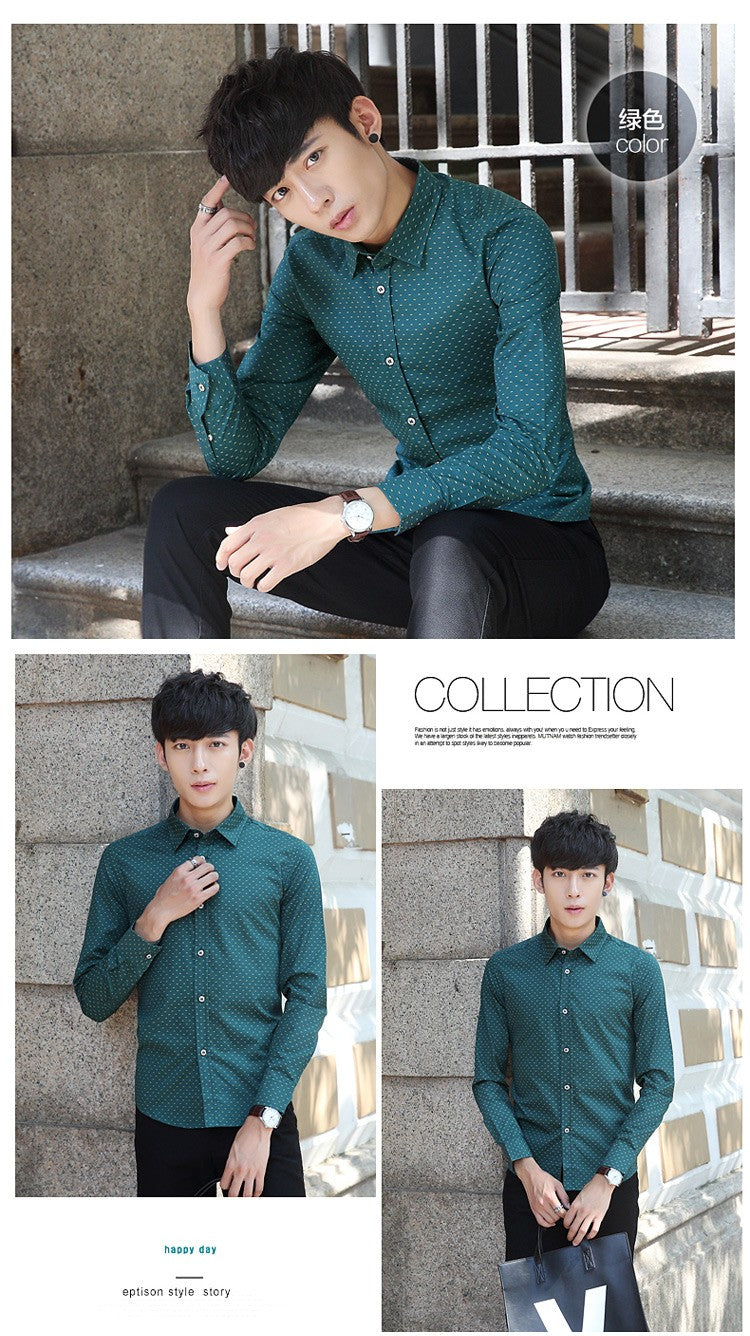 2026 Spring Men's Long-sleeved Shirt, Single-breasted Lapel Cotton Shirts, Blue