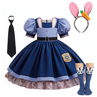 Kids Girls Cute Rabbit Police Officer Fancy Costume Dress Outfit for Halloween Cosplay Birthday Purim Carnival Stage Party Wear
