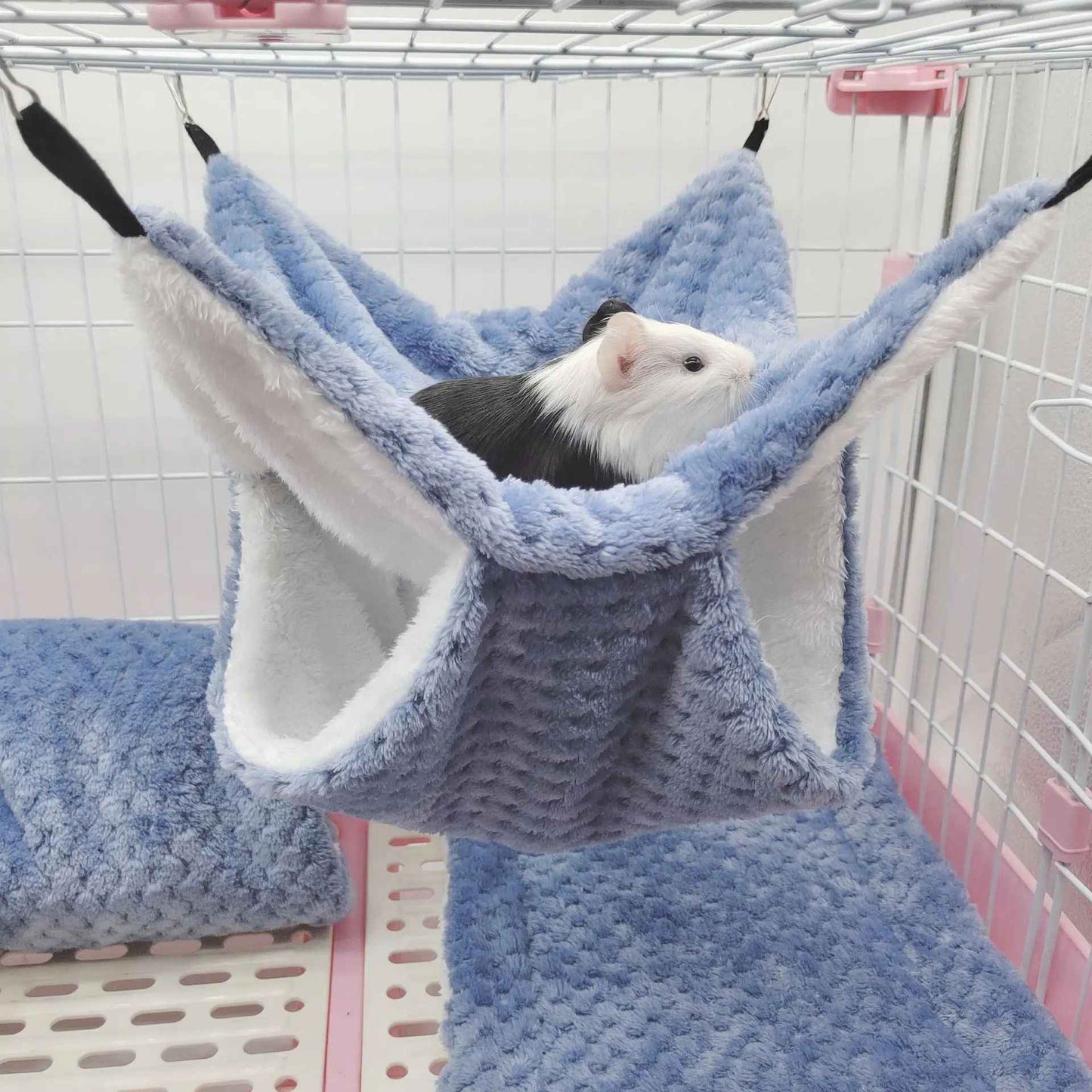Rede de estimação quente de inverno, rede de hamster de pelúcia espessa de camada dupla, chinchila, porquinho da índia, furão, saco de dormir, gaiola suspensa de hamster