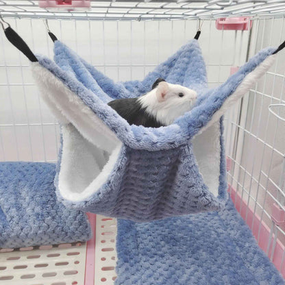 Rede de estimação quente de inverno, rede de hamster de pelúcia espessa de camada dupla, chinchila, porquinho da índia, furão, saco de dormir, gaiola suspensa de hamster