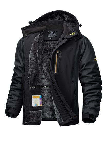 Jaqueta Masculina Impermeável TACVASEN de Inverno Pesada Forrada com Lã, Jaquetas de Esqui e Snowboard, Casacos Corta-Vento com Capuz Removível