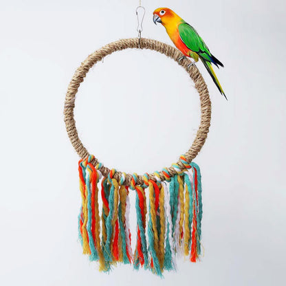 Brinquedo de Corda de Algodão para Papagaio Pássaro de Estimação Brinquedos em Círculo para Mastigar Mordiscar Poleiro de Papagaio Gaiola Suspensa de Balanço Anel de Corda Suporte para Subir Brinquedo Artigos para Pássaros