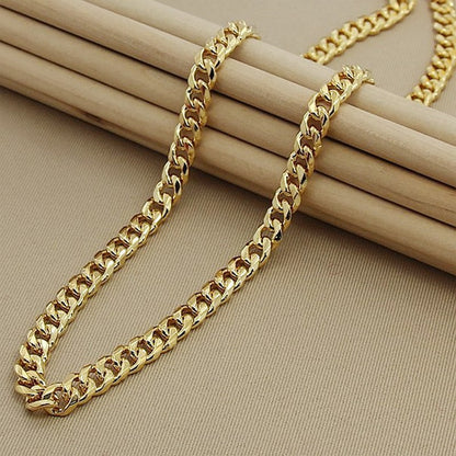 24K 999 Real Gold Cuban Link Necklace for Men, 10MM Width 60cm Length, Bold Durable Design