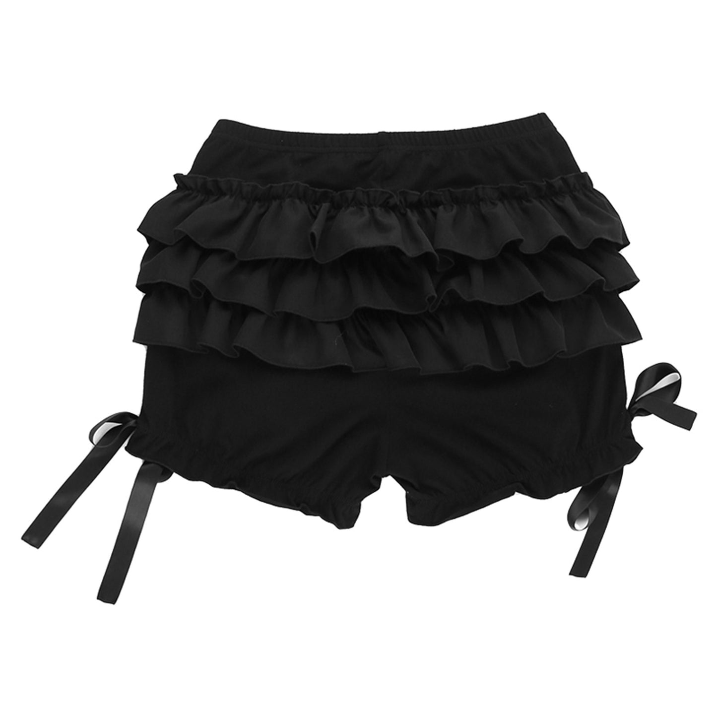 Puloru Gothic Black Bloomer Shorts Women's Summer Elastic Waist Ruffle Layered Shorts Harajuku Streetwear High Waist Bottoms