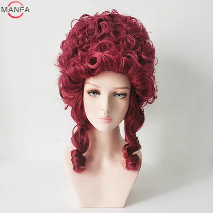 Perucas de Cosplay Maria Antonieta Princesa Médio Encaracolado Resistente ao Calor Peruca de Cabelo Sintético + Touca de Peruca