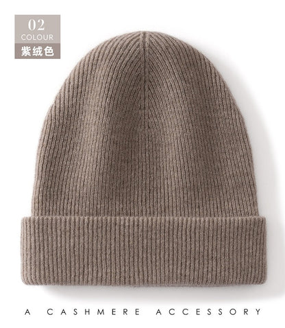 Autumn Winter New 100% Cashmere Hat Women's One-Line Hat Knitted Hat Wool Hat Ear Protection High-Quality Couple Hat