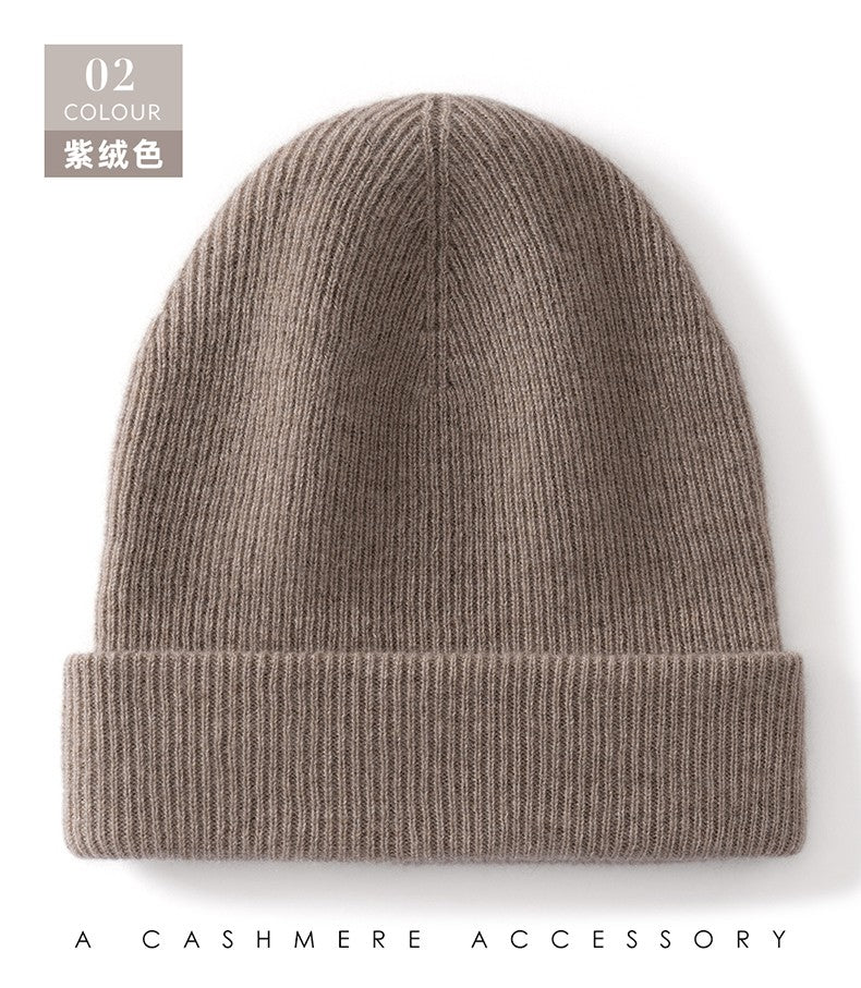 Autumn Winter New 100% Cashmere Hat Women's One-Line Hat Knitted Hat Wool Hat Ear Protection High-Quality Couple Hat