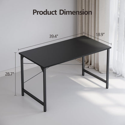 Contemporary Home Office Writing Desk, 40-inch Study Table with Sleek Black Metal Frame