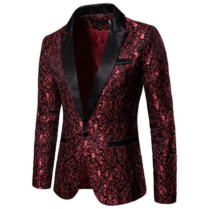 2023 Luxury Men Jacquard Single Button Pockets Lapel Suit Coat Wedding Men Nightclub Prom Suit Men Costume