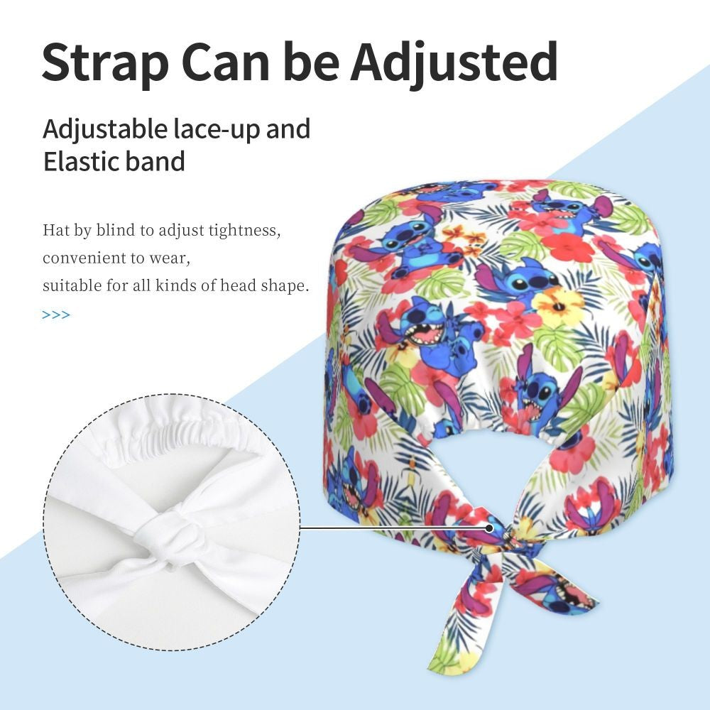Custom Retro Cartoon Cleaning Working Cap Comfortable  Stitch Ohana Scrub Cap Surgicals Hat Nurse Scrubs Hat For Dentist